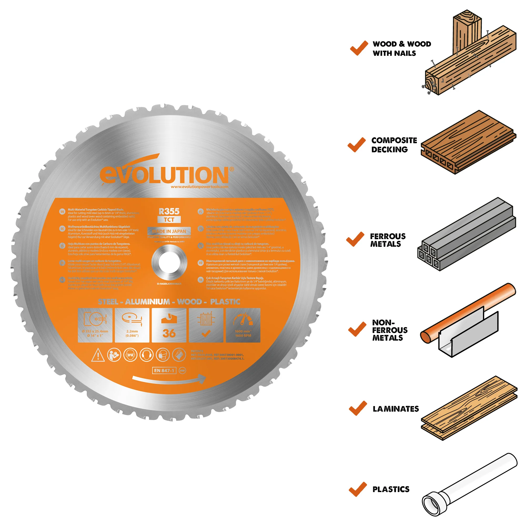 Evolution RAGE355BLADE | 14 in. | 36T | 1 in. Arbor | Multi-Material TCT Blade - Image 3