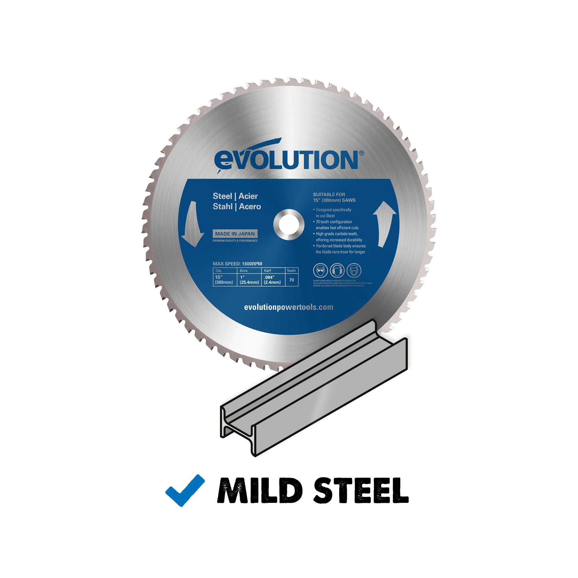 Evolution 15BLADEST | 15 in. | 70T | 1 in. Arbor | Mild Steel and Ferrous Metal TCT Blade - Image 2