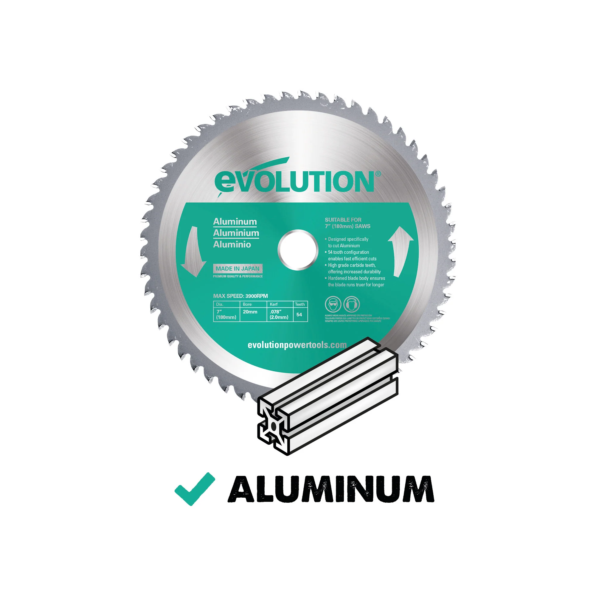 Evolution 180BLADEAL | 7 in. | 54T | 20mm Arbor | Aluminum and Non-Ferrous Metal TCT Blade - Image 2