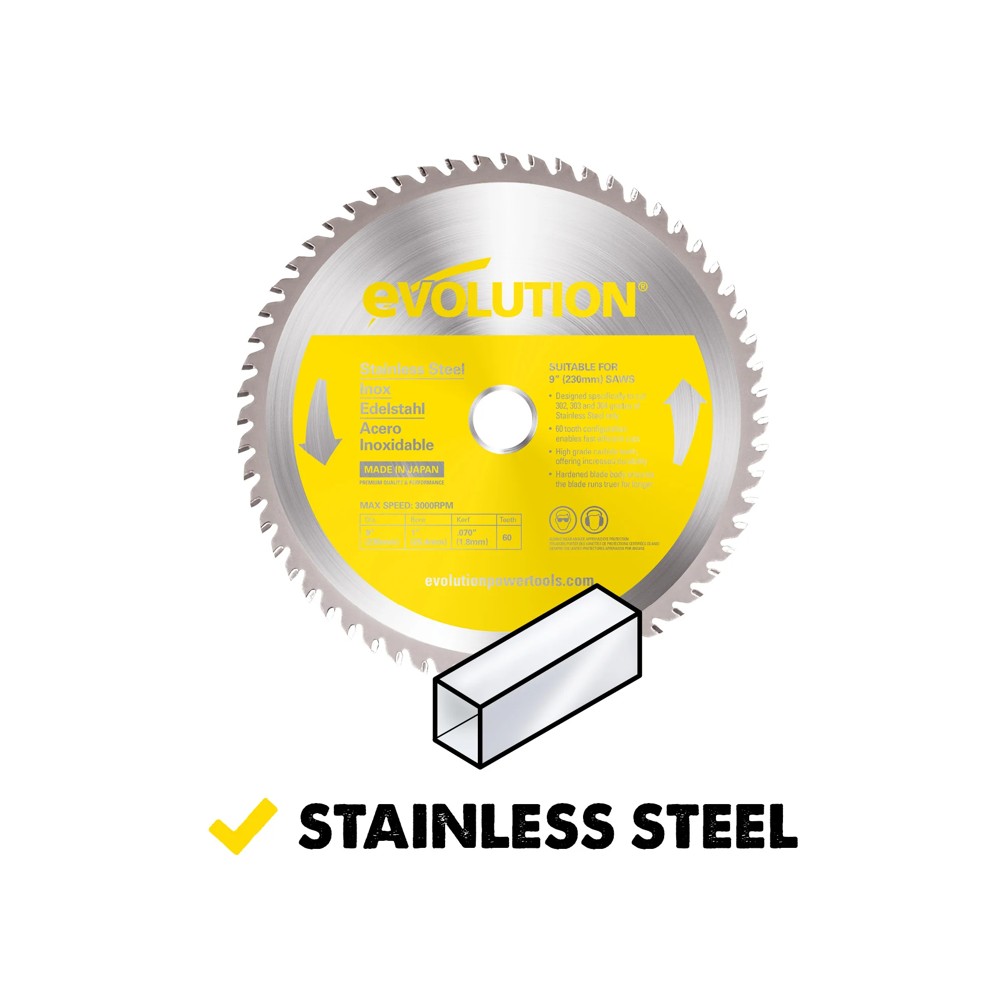 Evolution 230BLADESSN | 9 in. | 60T | 1 in. Arbor | Stainless Steel TCT Blade - Image 2