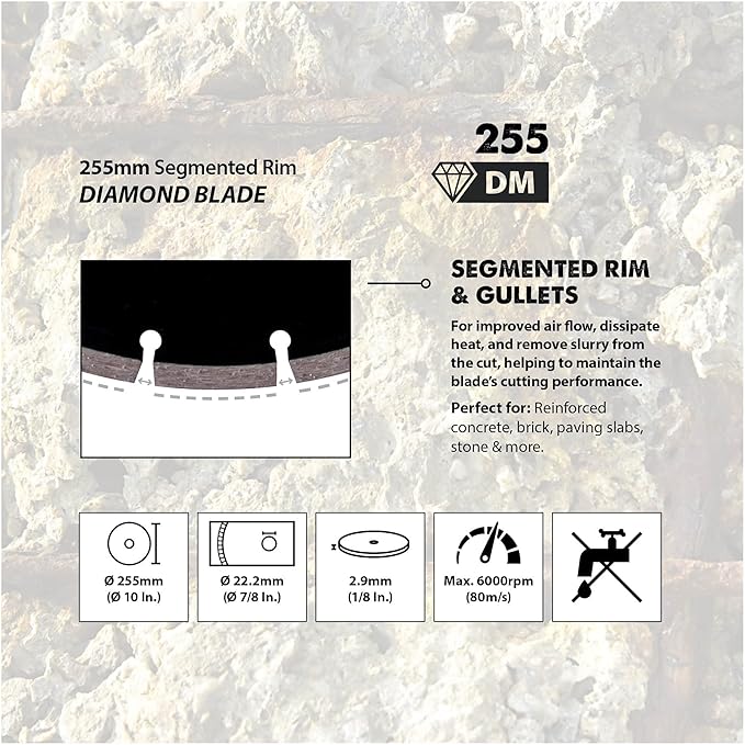 Evolution D255SEG-CS | 10 in. | Segmented Edge | 7/8 in. Arbor | Concrete, Stone, Brick Cutting Diamond Blade - Image 3