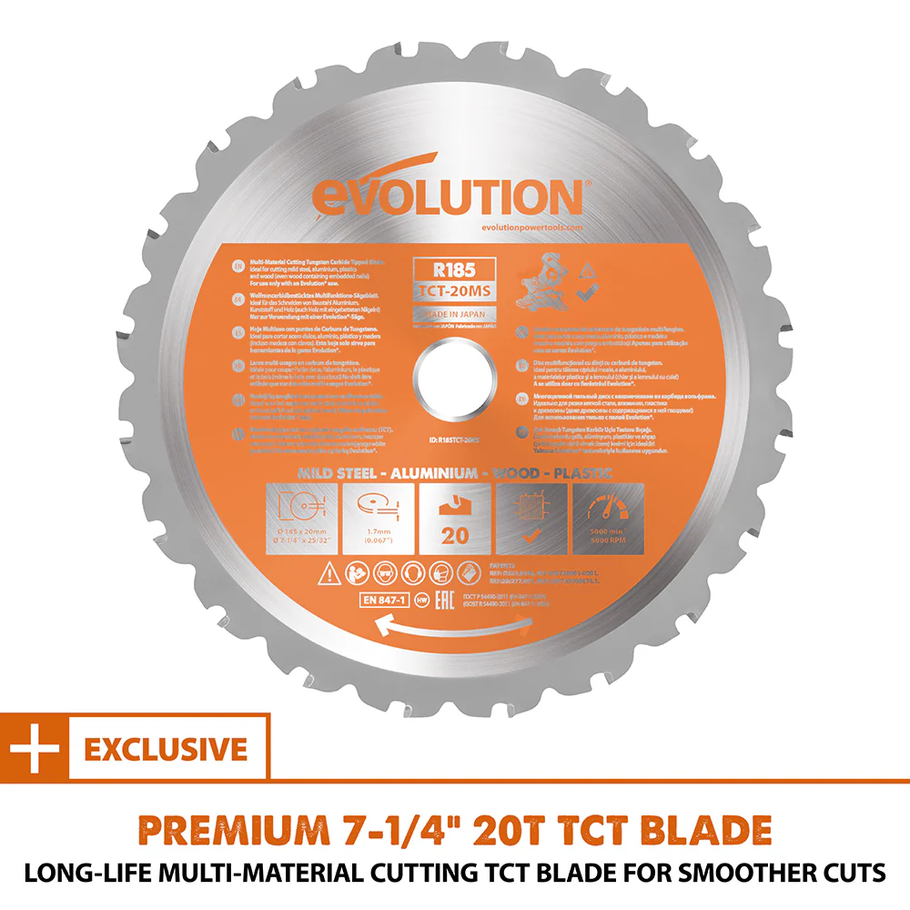 Evolution R185SMS+: Single Bevel Sliding Miter Saw With 7-1/4 in. Multi-Material Cutting Blade - Image 13