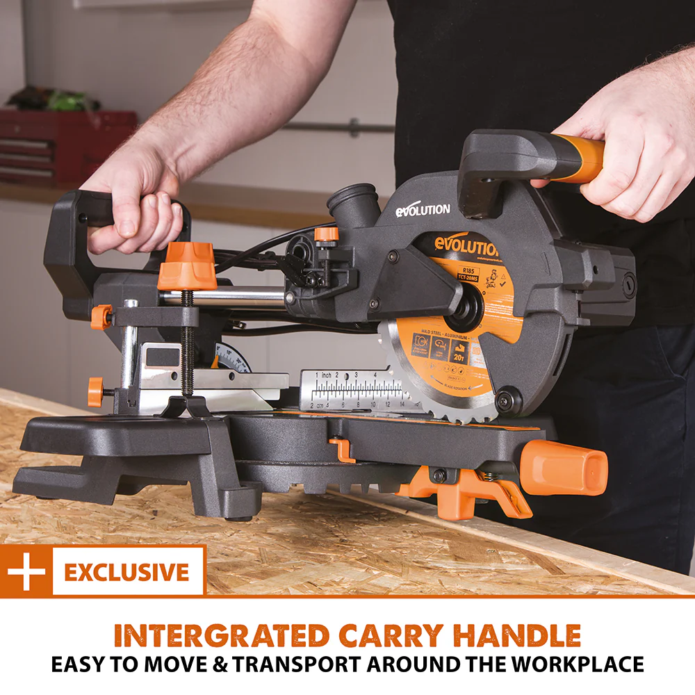 Evolution R185SMS+: Single Bevel Sliding Miter Saw With 7-1/4 in. Multi-Material Cutting Blade - Image 15