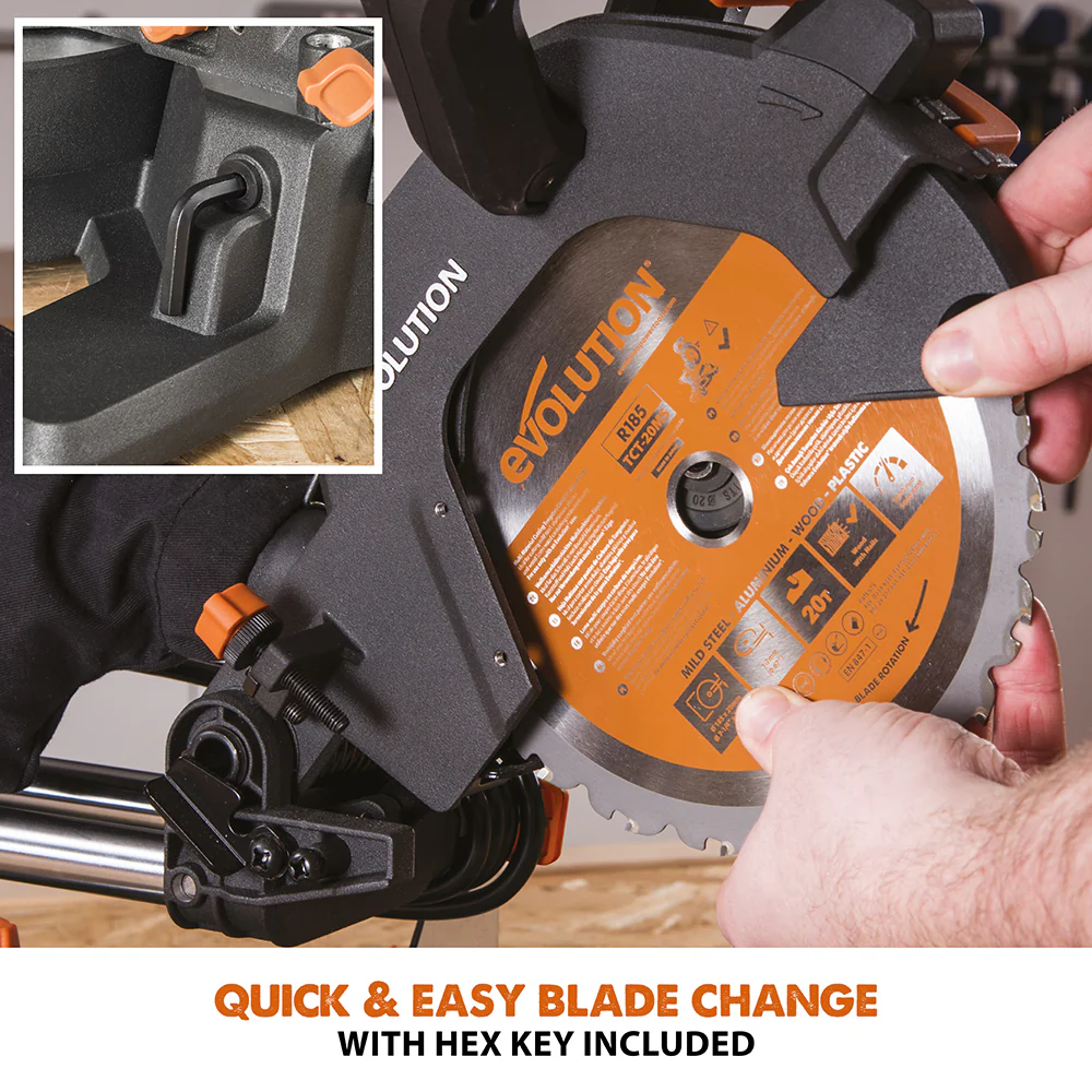 Evolution R185SMS+: Single Bevel Sliding Miter Saw With 7-1/4 in. Multi-Material Cutting Blade - Image 20